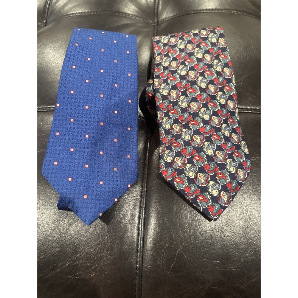 Christian‎ Dior Lot of 2 Vintage Patterned Silk Ties Made In USA Italian Fabric